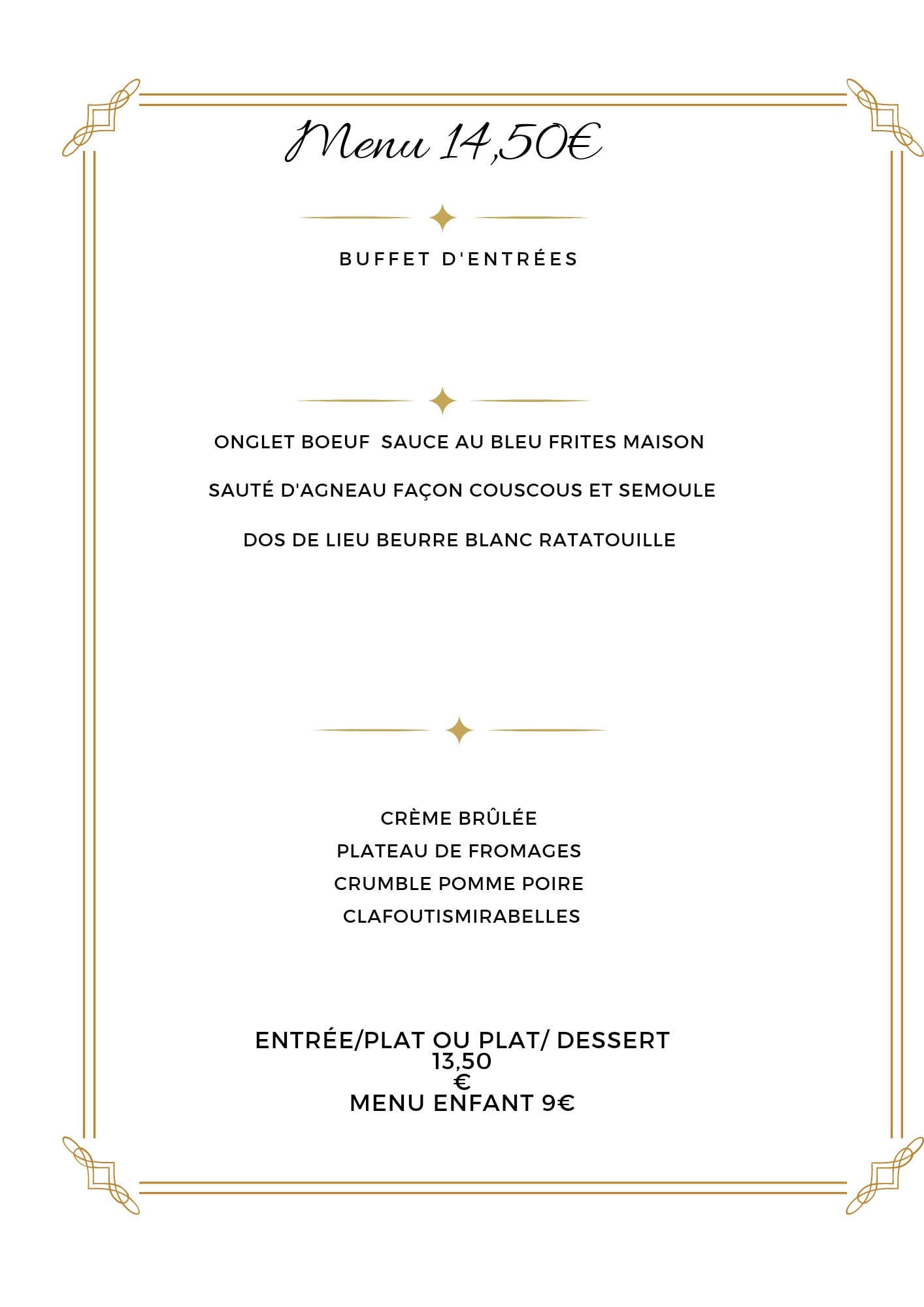 Exemple de menus proposé par le Restaurant La table d'Yerre qui propose de la cuisine artisanale à Chapelle Royale en Eure et Loir dans le Perche (28)...
