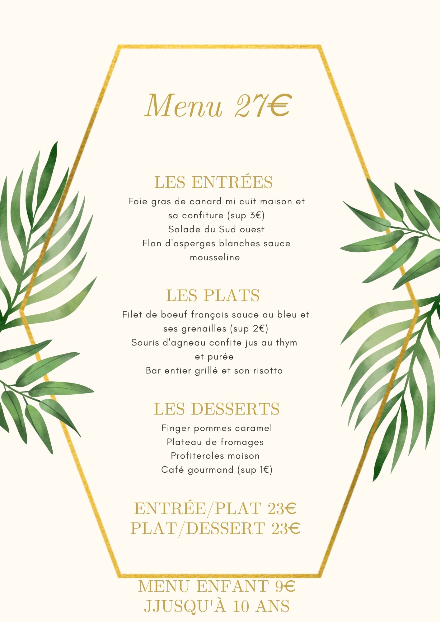 Exemple de menus proposé par le Restaurant La table d'Yerre qui propose de la cuisine artisanale à Chapelle Royale en Eure et Loir dans le Perche (28)...