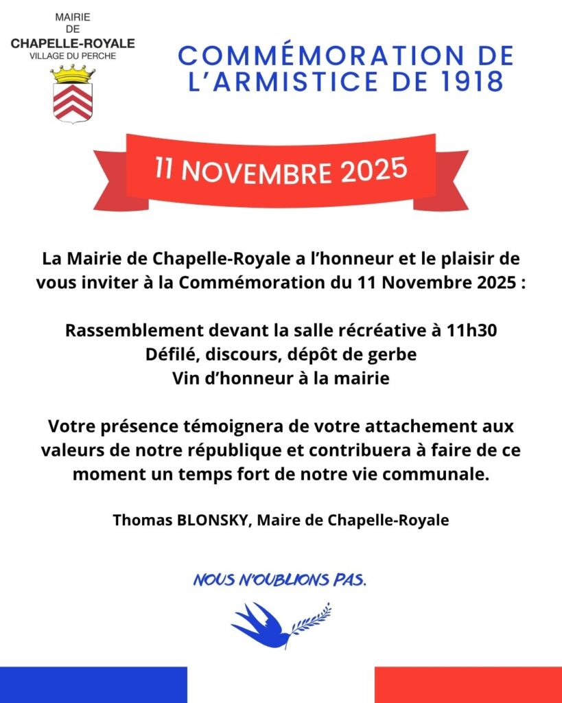 Commémoration 11 novembre 2025, mairie de Chapelle-Royale 28290