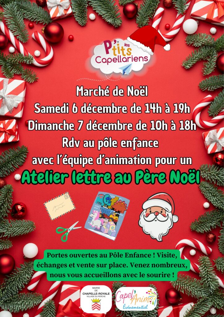 Atelier lettre au père noël - pôle enfance de Chapelle-Royale 28290 le 6 et7 décembre pendant le marché de noël
