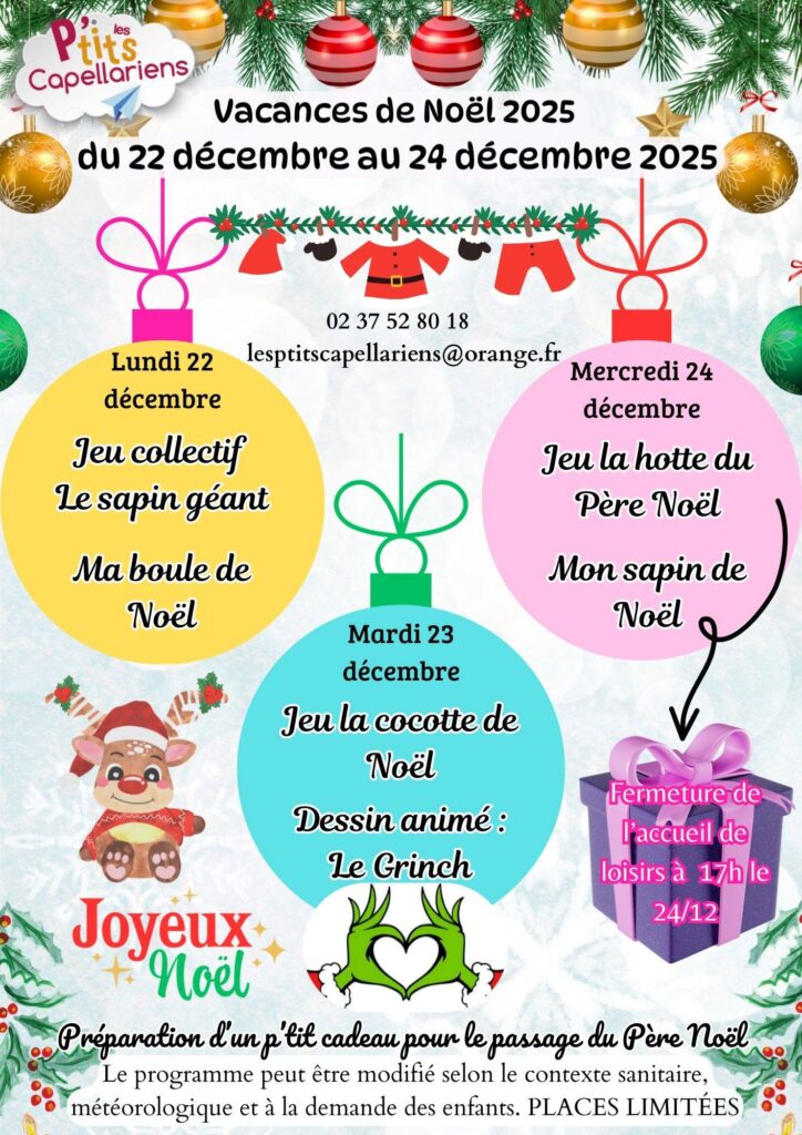 Programme vacances de Noel 2025 Pôle enfance de Chapelle-Royale 28290 Village du perche Eure et Loir